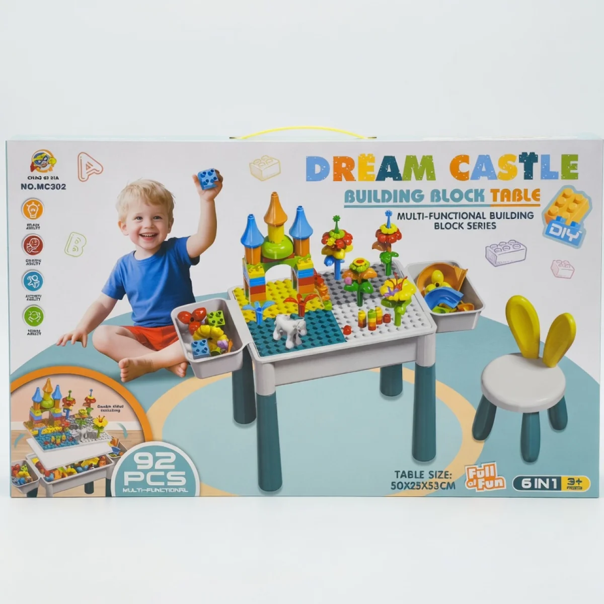 Dream Castle ბლოკების მაგიდა – 92 ცალი (6-ში-1)
