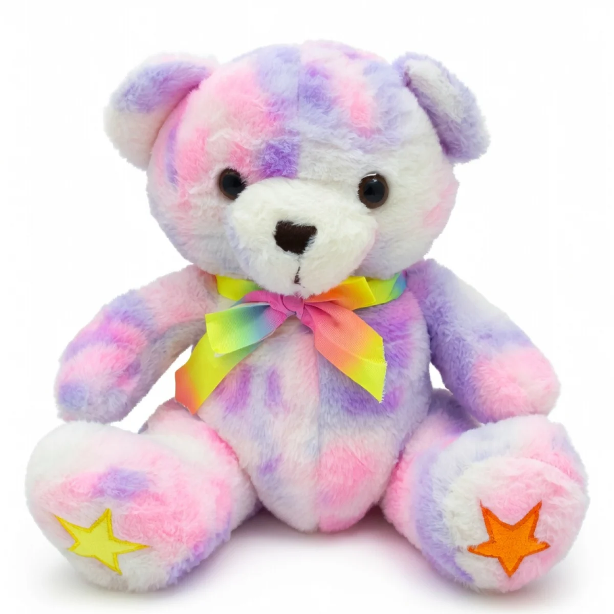 Rainbow Teddy Bear Plush with Stars - Pink
